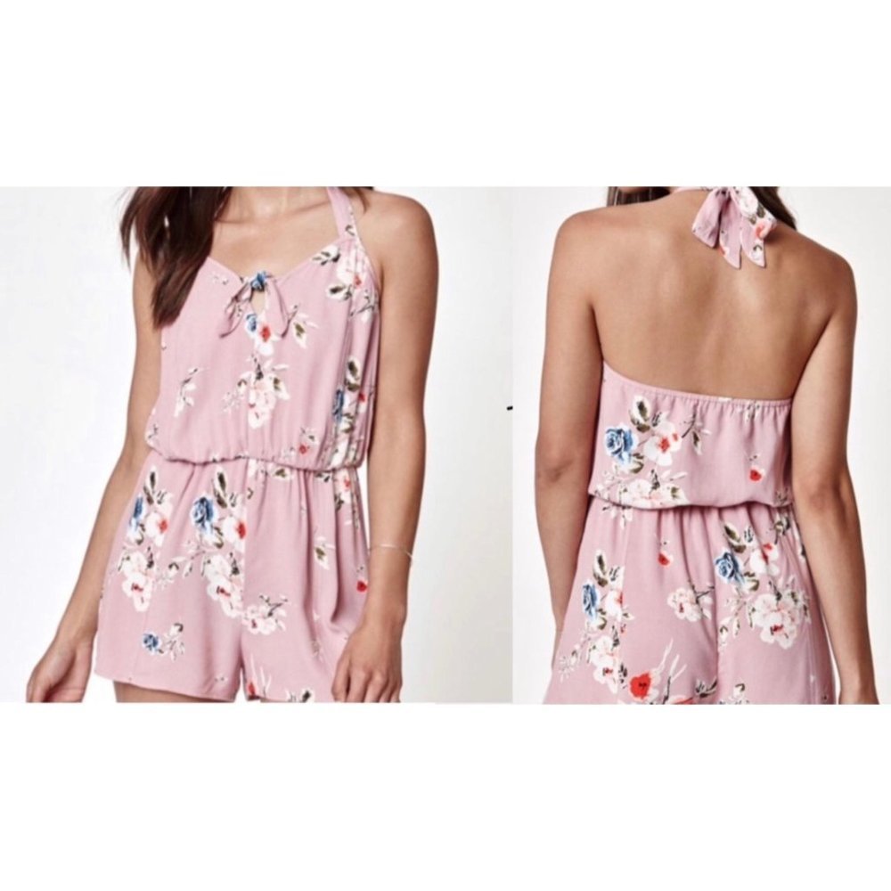 Kendall & Kylie PacSun Pink Floral Halter Romper M